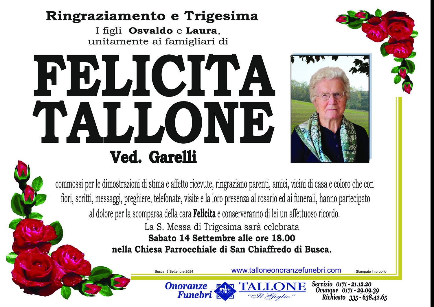 <br />
<b>Warning</b>:  Undefined variable $info in <b>/home/tallone/public_html/ringraziamenti.php</b> on line <b>68</b><br />
Felicita Tallone